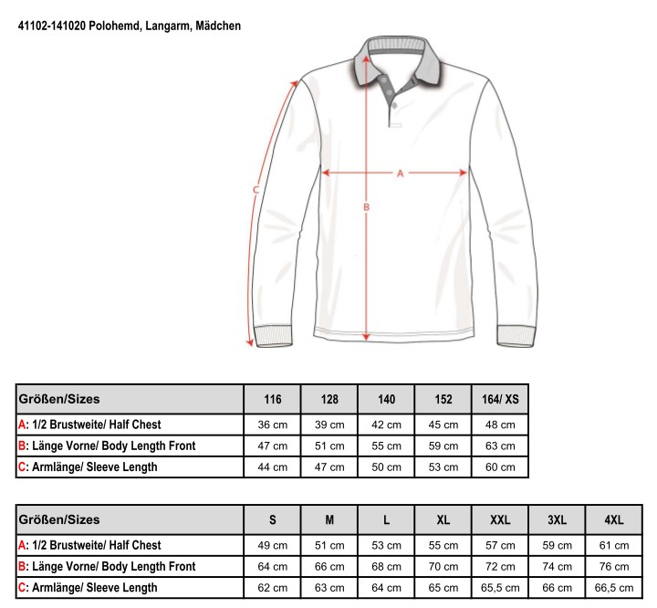 41102-141020STR Polohemd, langarm, Mädchen