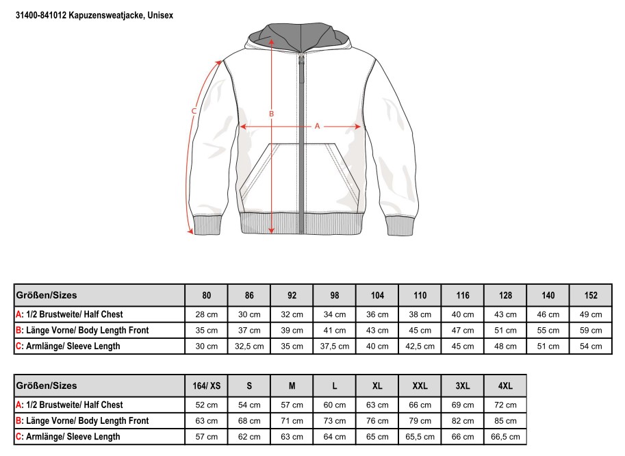 31400-841012STR Kapuzensweatjacke, Unisex