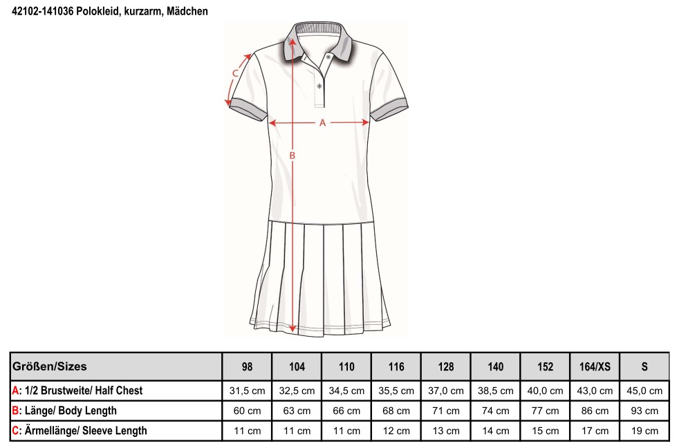 42102-141036STR-K Polokleid, kurzarm, Mädchen, NUR für KG+PYP