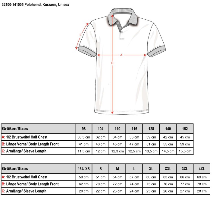 32100-141005STR Polohemd, kurzarm, Unisex