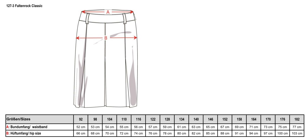 127-3STR-K Faltenrock, Classic